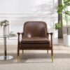 Accent Chair With Cushioned Seat, Brass Tipped Legs - Dark Brown - Image 6
