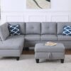 Irine - Faux Leather Sectional Sofa With Ottoman - Gray - Image 14