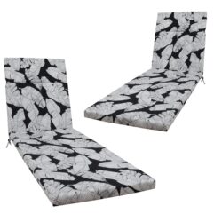 2 Piece Indoor / Outdoor Chaise Lounge Chair Cushion Set With Ties, Patio Seat Cushions For Lawn, Pool & Beach - Black Leaf