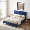 Dillon - Velvet Platform Bed Queen Size - Blue - Image 10