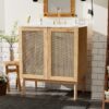 Bathroom Vanity Crafted From Natural Materials, Featuring Handmade Rattan Doors And Soft-Closing Mechanisms - Light Brown - Image 2