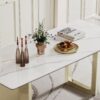 Thick Sintered Stone Composite Tempered Glass Top Rectangular Dining Table With Stainless Steel Base - Gold - Image 7