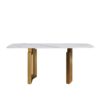70.87" Modern Artificial Stone White Curved Metal Leg Dining Table - White / Gold - Image 3