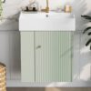 Modern Floating Bathroom Vanity With Ceramic Basin, Perfect For Small Bathrooms, Left Side Storage - Green - Image 16