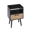 15.75" Rattan End Table With Power Outlet & USB Ports, Modern Nightstand With Drawer And Solid Wood Legs, Side Table For Living Room, Bedroom - Black - Image 9