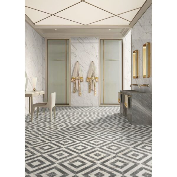 Polished Waterjet Marble Tile For Floor And Wall Stone - White / Gray