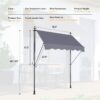 Manual Retractable Patio Awning UV Resistant Polyester Sun Shade & No Drill Installation - Gray - Image 3
