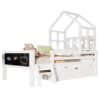 Twin Size House Bed With Ladder, Storage Drawers, And Blackboard Design - White - Image 6