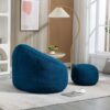 Bedding Bean Bag Sofa Chair High Pressure Foam Bean Bag Chair Adult Material With Padded Foam Padding Compressed Bean Bag With Footrest - Blue - Image 4