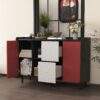 Sideboard Buffet Cabinet With Doors And Unique Panel Styling - Black / Red - Image 5