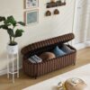 Contemporary Faux Fur Flip Top Storage Bench With - Black Metal Legs, Wide - Brown - Image 5