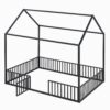 Full Size Metal House Bed With Fence And Door - Black - Image 10