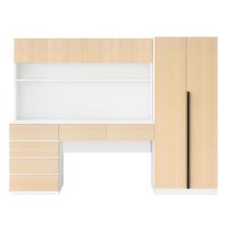 2 Door Storage Desk Wardrobe For Bedroom With Shelves And Drawers - Natural