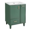Solid Wood And 24" Bathroom Vanity With Sink, Deep Drawer, Door Shelf, 2 Tier Basket - Green - Image 11