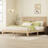 Queen Size Rubber Wooden, Solid Wooden Bed With Rattan Headboard, Enhanced By Support Feet - Natural - Image 4