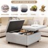 Large Square Storage Bench, Footstool With 2 Storage Doors, Mid - Century Modern Coffee Table For Living Room, Nailhead Inlay - Light Gray - Image 2