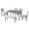 6 Pieces Dining Room Table Set, Rustic Farmhouse Dining Room Rectangular Table With 4 Upholstered Chairs And Bench, Solid Wood Kitchen Dining Table Set For 6 Persons - Gray - Image 10
