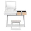 Classic Wood Makeup Vanity Set With Flip-Top Mirror And Stool, Dressing Table With Three Drawers And Storage Space - White - Image 9