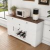 Rustic Farmhouse Kitchen Island With Storage Cabinet, Wood Top Breakfast Bar - White - Image 12