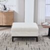 Upholstered Wood Base Storage Ottoman With Reversible Lid Coffee Table, Foot Stool Square Footrest With Rubberwood Legs For Living Room Bedroom Entryway And Office - Ivory - Image 5