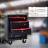 4 Drawer Multifunctional Tool Cart With Wheels, Metal Rolling Tool Cart Storage For Garage Workshop Warehouse Repair Shop With Stainless Steel Roof - Black / Red - Image 3
