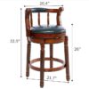 26'' Swivel Leather Wooden Bar Stool, 360 Degree Swivel Bar Height Chair With Backs For Home Kitchen Counter - Blue - Image 7