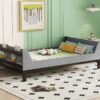 Twin Bed With Headboard, Footboard, Safeguards, Built-In Bed-End Book Storage Rack - Gray - Image 7