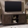 Modern Farmhouse Barn Door 3 Shelf TV Stand For TVs Up To 65” - Sable Gray - Image 4