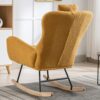 35.5" Rocking Chair With Pocket, Soft Teddy Fabric Rocking Chair For Nursery, Comfy Wingback Glider Rocker With Safe Solid Wood Base For Living Room Bedroom Balcony - Turmeric - Image 17