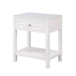 Dylan - Wooden End Side Table Nightstand With Glass Top And Drawer - White