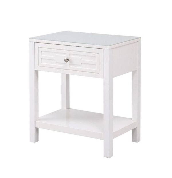 Dylan - Wooden End Side Table Nightstand With Glass Top And Drawer - White
