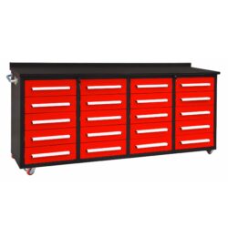Garage Storage Cabinets With Workbench (20 Drawers) - Red