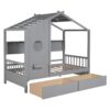 Twin Size House Bed With 2 Drawers, Kids Bed With Storage Shelf - Gray - Image 7