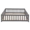 Twin Size Floor Bed With Door Platform Bed Frame Safety Guardrails - Gray - Image 3