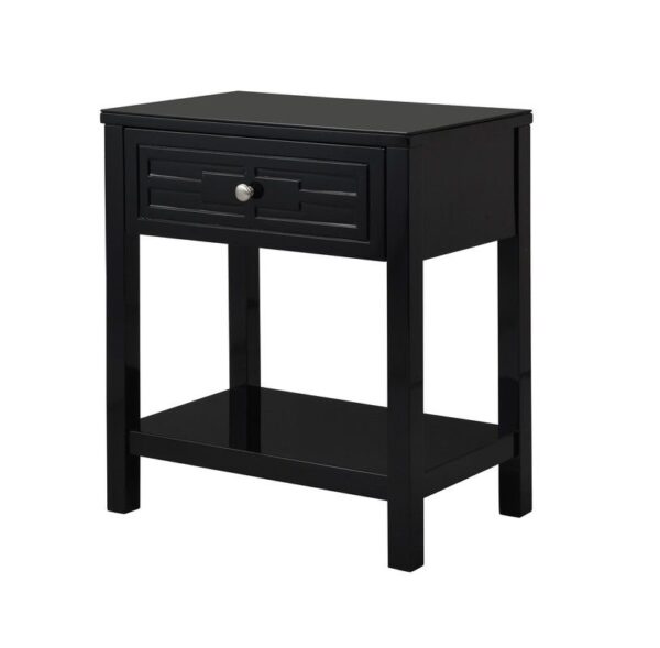 Dylan - Wooden End Side Table Nightstand With Glass Top And Drawer - Black