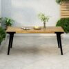 Acacia Wood Patio Dining Table, 69"L Rectangle Outdoor Table - Teak / Black - Image 6