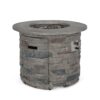 Transitional Outdoor 32" Round Propane Fire Pit Table, Lightweight Concrete Construction - Stone Gray - Image 10