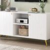 Modern TV Stand For TVs Up To 55", Entertainment Center Media Console, Adjustable Shelf, Metal Legs, Handles And Anti-Tip Device For Living Room - White - Image 5