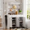Minimalist 4 Door Shoe Cabinet With Coat Rack, Spacious Top, 3 Drawers, 8 Shelves, Metal Hooks And Handles For Hallway - White - Image 5