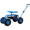 Refurbished Rolling Garden Scooter Cart With 360 Swivel Seat And Tool Tray - Blue - Image 2
