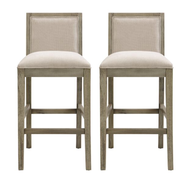 Bar Stools (Set of 2), Rubber Wood Frame, Retro Bar Chairs Suitable For Kitchen Island - Beige / Gray