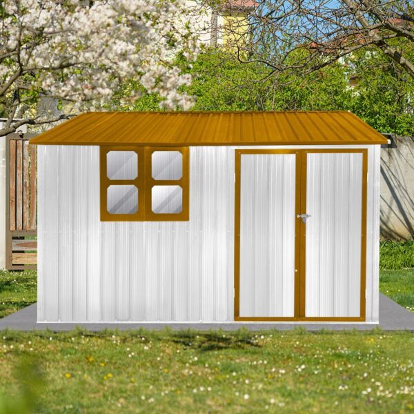 10'x8' Garden Sheds Outdoor Storage Sheds With Window - White / Yellow