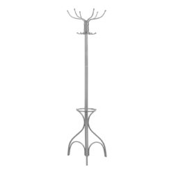 Coat Rack, Hall Tree, Free Standing, 12 Hooks, Entryway, Umbrella Holder, Contemporary & Modern - Silver
