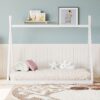 Wood Twin Size Tent Bed For Kids, Montessori Style Low - Floor Bed, House-Shape Tent Bed Frame For Boys Girls Teens, Without Slats - White - Image 3