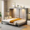 Queen Size Murphy Wall Bed Modern Design With LED Lights - Gray - Image 16