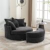 360° Swivel Accent Barrel Chair With Storage Ottoman & 4 Pillows, Modern Chenille Leisure Chair Round Accent For Living Room - Gray - Image 11