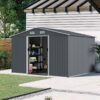 Large Metal Outdoor Storage Shed 8 0 Ft With Sliding Doors And Air Vent Steel Construction - Gray - Image 2