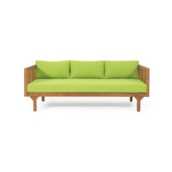 Claremont - 3 Seater Daybed Teak Acacia Wood Water Resistant Cushions - Green