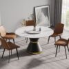 53" Modern Artificial Stone Round Carbon Steel Base Dining Table, Can Accommodate 6 People, Artificial Stone Turntable - White / Black - Image 2