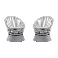 Modern Swivel Wicker Lounge Chair Set With Rattan And Iron Frame, Stylish Round Design For Indoor Or Outdoor Relaxation - Silver Gray